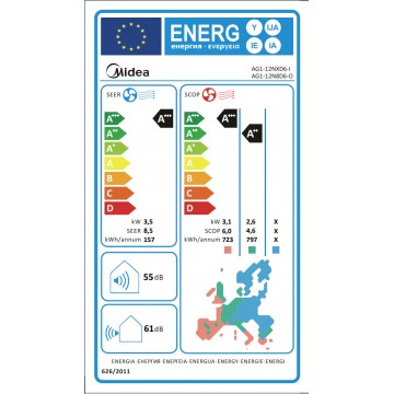 Midea XtremeSave Series AG1-12NXD6-I/AG1-12N8D6-O Κλιματιστικό Inverter 12000 BTU A+++/A++ με Ιονιστή και WiFi